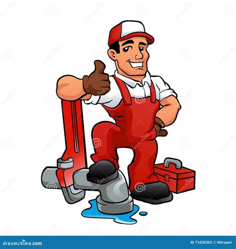 Cartoon Plumber Holding A Big Wrench Stock Vector Illustration Of