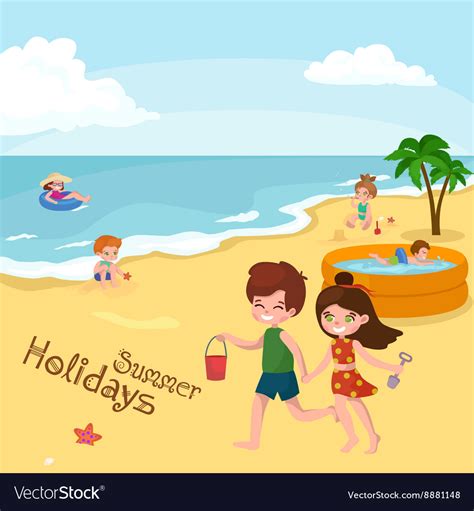 Children Summer Vacation Kids Playing Sand Around Vector Image