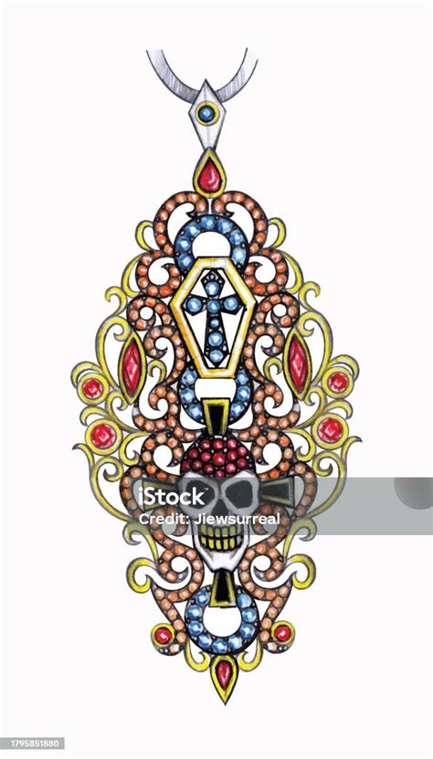 Jewelry Design Art Vintage Mix Skull Pendant Stock Illustration