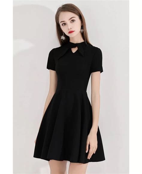 Simple Little Black Short Party Dress With Bow Neckline Bls97013