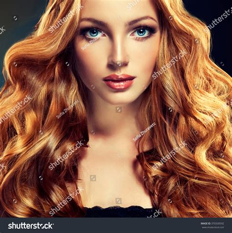 Beautiful Model Long Curly Red Hair Stock Photo 370330592