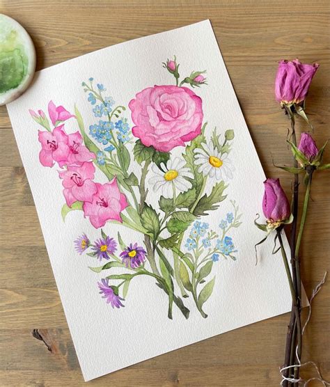 Watercolor Flowers Birth Month Bouquet
