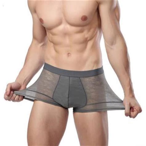 New Ice Silk Fashion Sexy Breathable Men Boxer Shorts Ultra Thin Fun Solid Color Low Waist Homme