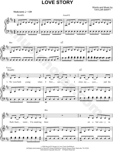 Taylor Swift "Love Story" Sheet Music in D Major (transposable