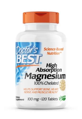 Doctors Best High Absorption 100 Chelated Magnesium Tablets 100mg