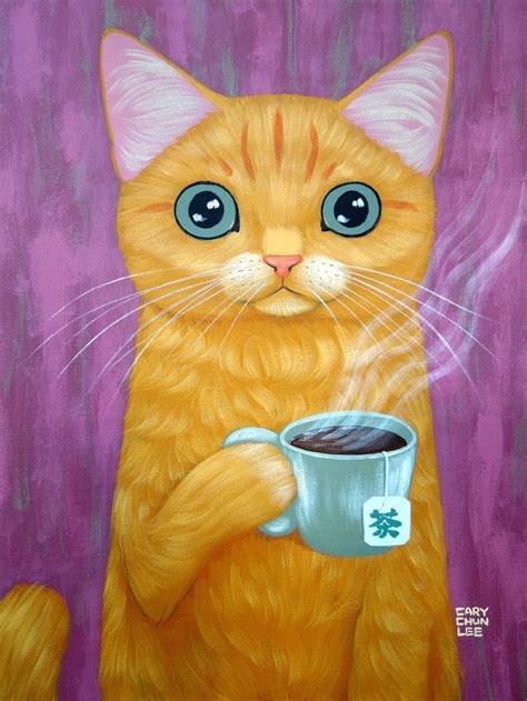 Hot Tea Art Print By Cary Chun Lee Tea Art Cat Painting Cat Artwork