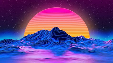 Retrowave Mountains Of Star Lines And Sun Wallpaper 5k Ultra Hd Id4467