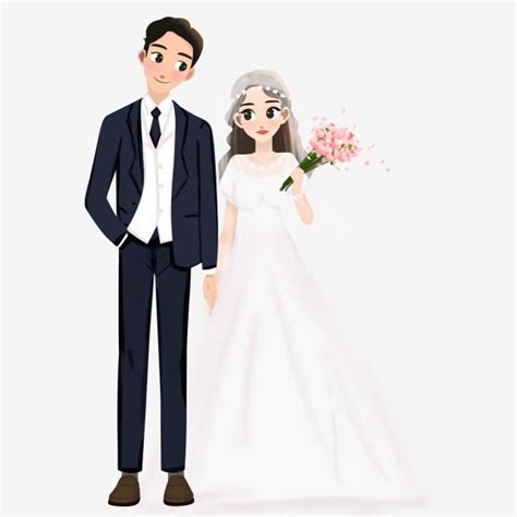 Dibujos Animados De Recién Casados Elementos De Pareja Vestido De Novia