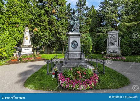 Graves Of Composers Famous At The Zentralfriedhof Cemetery In Vi Stock