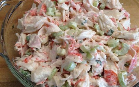 This imitation crab salad recipe is easy to make and is a great foundation for various other dish uses. Ingredients: 1 pound imitation crabmeat, flaked 1/2 cup ...