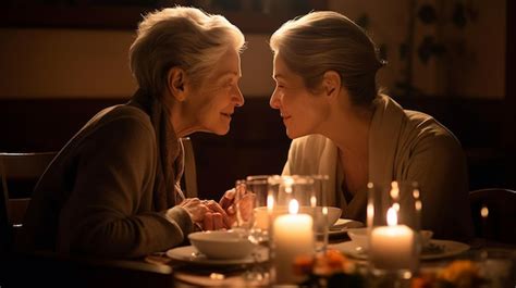 Premium Ai Image An Older Lesbian Couple Enjoys A Romantic Candlelit Dinner Generative Ai Image