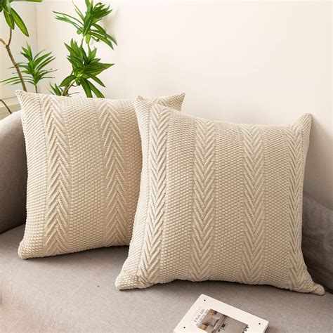 Libcmlian Beige Knitted Throw Pillow Covers 22x22 Set Of 2