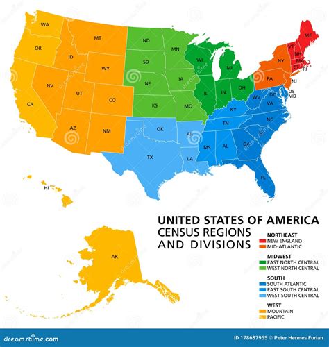 Mapa Político Das Regiões E Divisões Do Censo Dos Estados Unidos