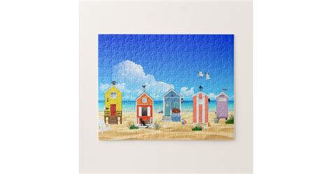 Beach Huts In A Colourful Line Up On The Beach Jigsaw Puzzle Zazzle