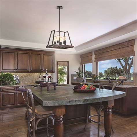 4 Light Wood And Oil Rubbed Bronze Pendant Edvivi Lighting