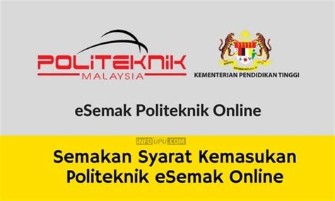 Bagaimana cara dan langkah demi langkah untuk check dan lakukan semakan ada dikongsikan di bawah ini Semakan Syarat Kemasukan Politeknik eSemak Online - Info UPU