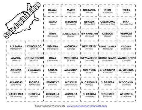 State Capital Bingo Learning Game For 3rd 5th Grade Lesson Planet