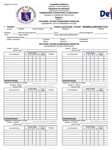 Deped Form 137 E Blank Form 2 Further Education Personal Growth