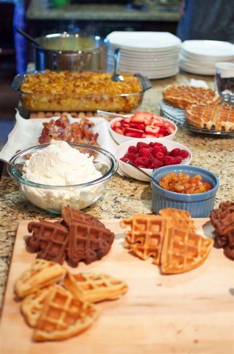First part of your mission, should you choose to accept: grown-up slumber party | Breakfast party, Brunch waffles ...