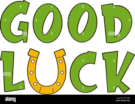 Good Luck Lettering With Horseshoe Cartoon Vector Illustration