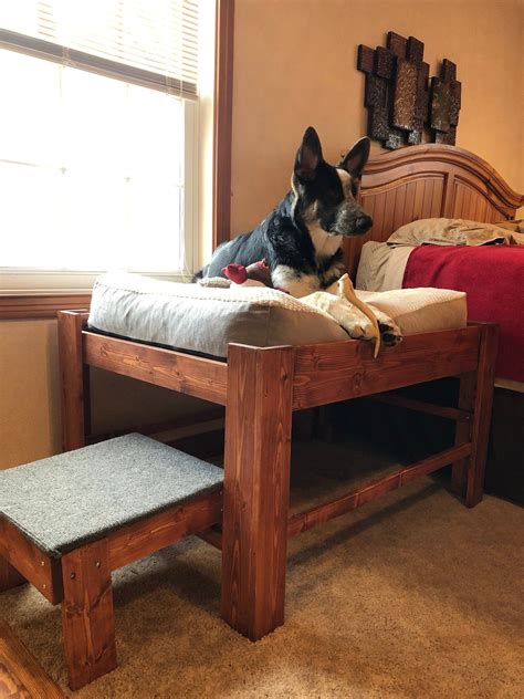 Large Dog Bed With Step Or Ramp Wood Raised Dog Bed Elevated Dog Bed