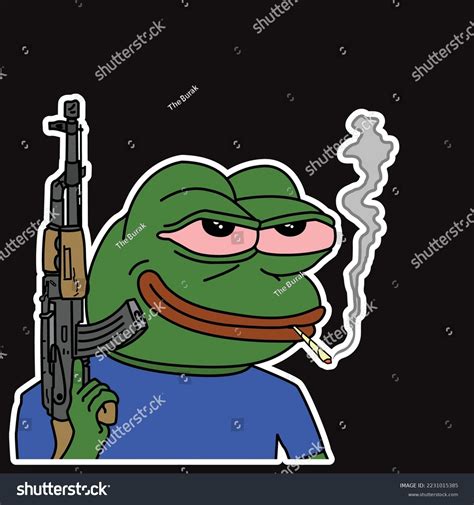 Pepe Frog Meme Rifle Smoking Sticker เวกเตอร์สต็อก ปลอดค่าลิขสิทธิ์