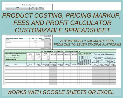 Product Costing Template Excel Product Planner Pricing Etsy