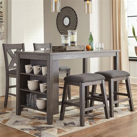 Weehom 3 pieces bar table set, modern pub table and chairs dining set, kitchen counter height dining table set with 2 bar stools, built in storage layer, easy assemble. Signature Design by Ashley Caitbrook 5-Piece Counter ...