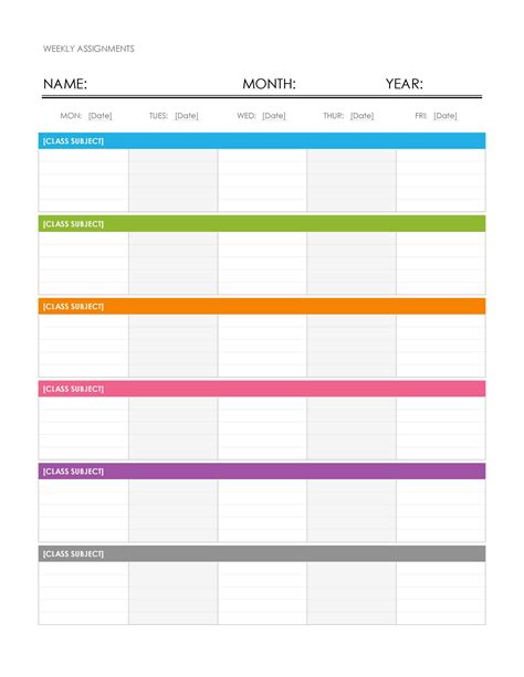 Templet One Week Calender Free Calendar Template