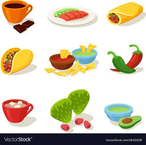 Mexican Food Cartoon Flat Set Royalty Free Vector Image