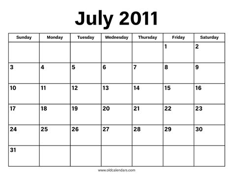 July 2011 Calendar Printable Old Calendars
