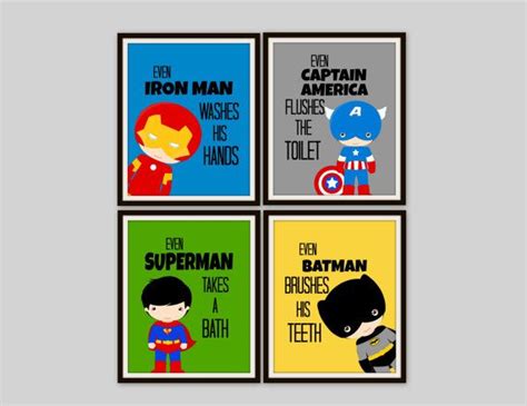 Superhero Bathroom Prints Set Of 4 By Simplylovecreations On Etsy