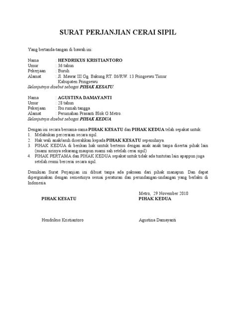 Contoh Surat Permohonan Hak Asuh Anak Setelah Perceraian ...