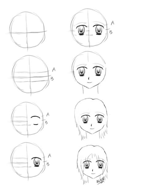 Observe and compare how the different spaces of guidelines affect the resulting manga face. Guillaume Legoupil: Tutoriel dessin manga 1.