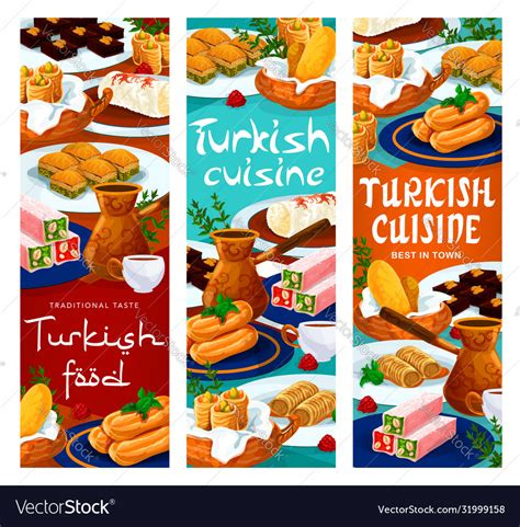 Turkish Food Cuisine Menu Desserts Pastry Sweets Vector Image