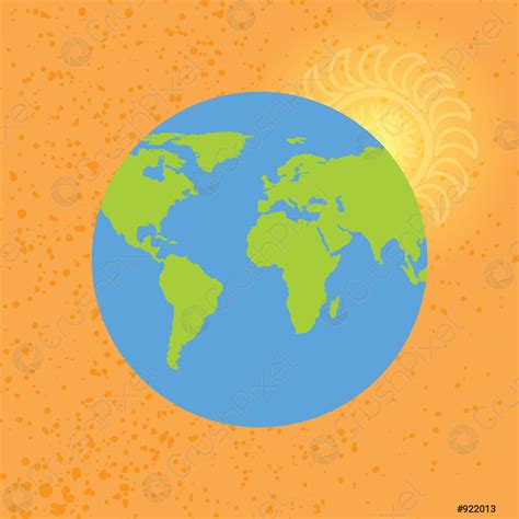 Dessin Animé De Terre Avec Le Soleil Derrière Globe Vecteur Stock