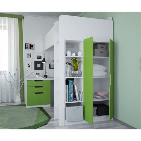 Ikea lo etagenbett hochbett himmelbett abholbereit. Hochbett mit Kleiderschrank und Schreibtisch weiß grün ...