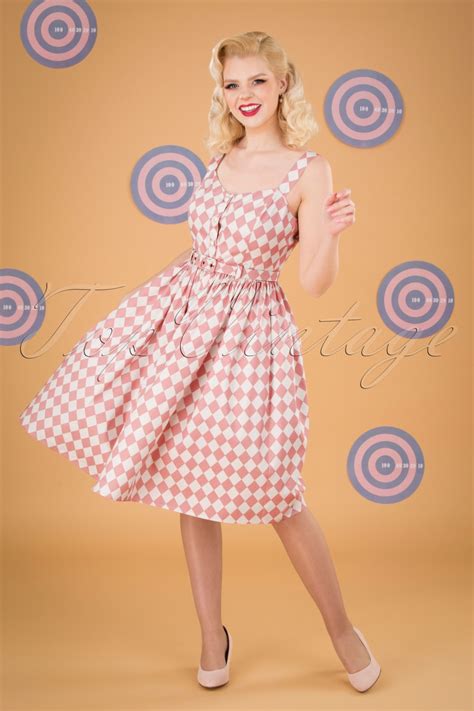 50s Jemima Harlequin Swing Dress In Pink