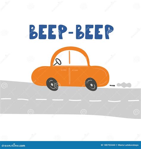 Beep Beep Car Lettering Cars And Text Chid Print Of Hand Dawn Vehicle