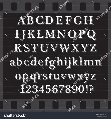 Retro Vintage Style White Font With Shadows On Black Background Set Of