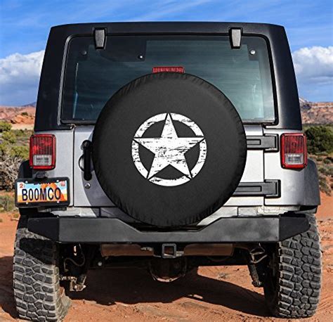 Boomerang 32 Distressed Star Spare Tire Cover Black Denim Vinyl