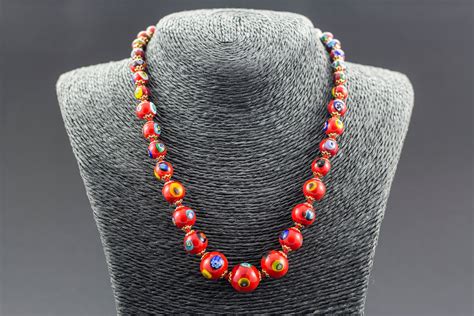Murano Glass Necklace Mosaic Beads Lampwork Beads Etsy