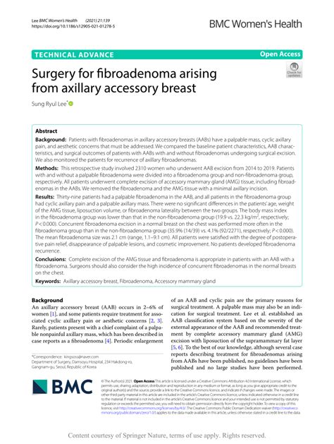Pdf Surgery For Fibroadenoma Arising From Axillary Accessory Breast
