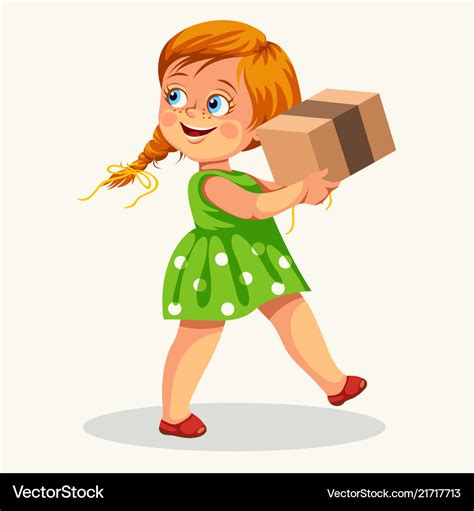 Cute Little Girl Carrying Cardboard Box Poster Vector Image