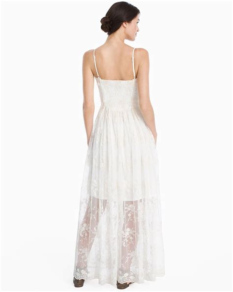 White Strappy Embroidered Mesh Maxi Dress Whbm