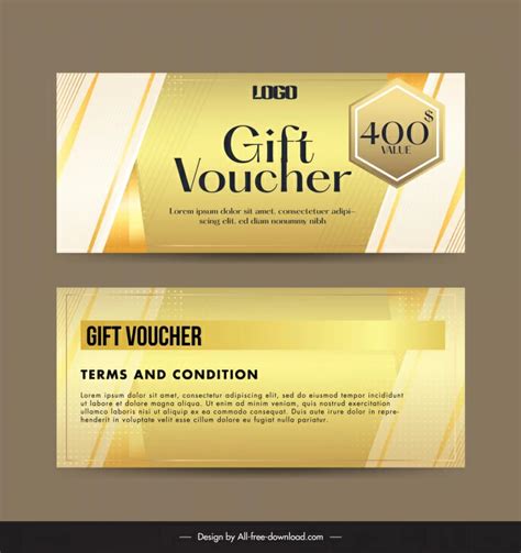 Gift Voucher Template Elgant Gold Geometric Decor Vectors Graphic Art