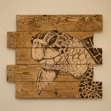 Handmade Sea Turtle Wood Stain Art On Pallet Wood Simply