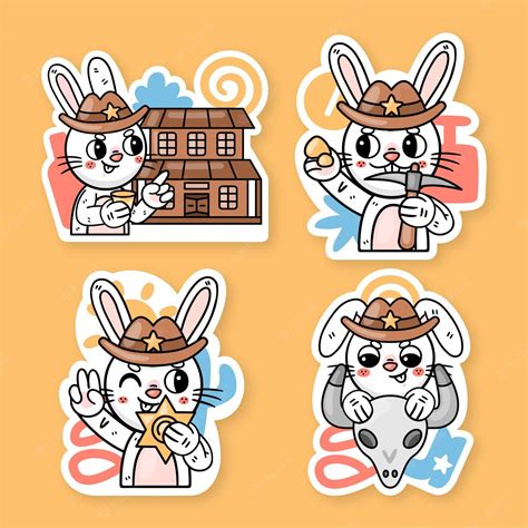 Free Vector Ronnie The Bunny Cowboy Stickers Collection
