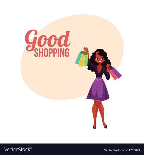 Happy Shopping Poster Banner With Black Girl Vector Image