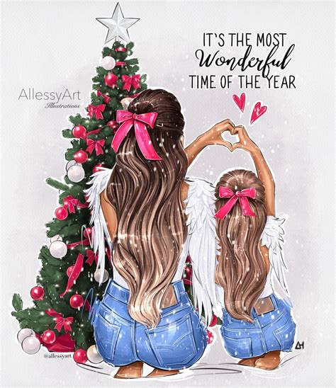 Instant Download Christmas Clipart Mother And Daughter Love It’s The Most Wonderful Time Of The